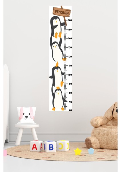 Sevimli Penguenler Boy Ölçme Duvar Sticker, Renkli ve Eğlenceli Tasarım indirimleri