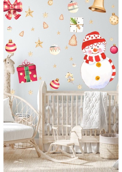 Yılbaşı temalı çocuk odası çıkartma seti, kardan adam ve yeni yıl tasarımları, 5+ parça