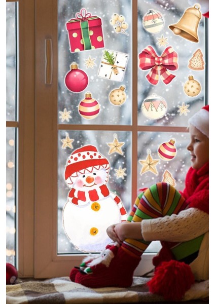 Yılbaşı temalı çocuk odası çıkartma seti, kardan adam ve yeni yıl tasarımları, 5+ parça modelleri