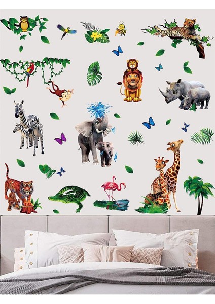 Pastel Renkli Safari Hayvanları Duvar Çıkartmaları 5+ Parça, Bebek ve Çocuk Odası için