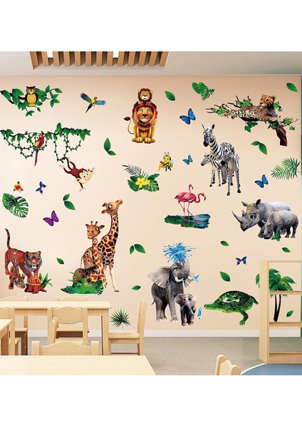 Pastel Renkli Safari Hayvanları Duvar Çıkartmaları 5+ Parça, Bebek ve Çocuk Odası için fiyatları