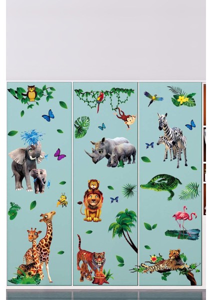 Pastel Renkli Safari Hayvanları Duvar Çıkartmaları 5+ Parça, Bebek ve Çocuk Odası için modelleri