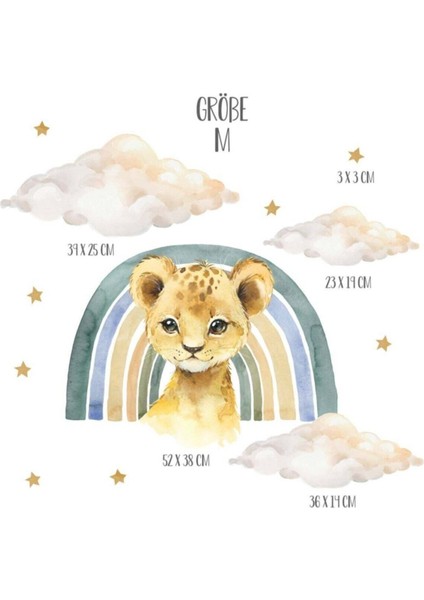 Pastel Renkli Aslan, Gökkuşağı, Bulut ve Yıldızlar Duvar Sticker Seti 5+ Parça fiyatları
