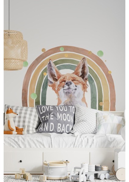 Pastel renkli 25 adet gökkuşağı ve hayvan figürleri duvar sticker seti, çocuk odası için