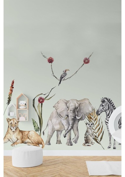Renkli Safari Hayvanları Duvar Sticker Seti, çocuk odası dekoru için ideal, 5+ parça