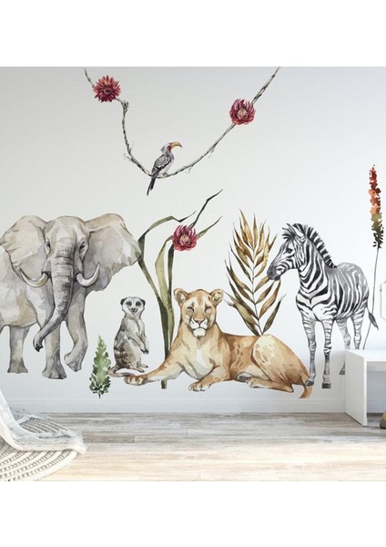 Renkli Safari Hayvanları Duvar Sticker Seti, çocuk odası dekoru için ideal, 5+ parça fiyatları