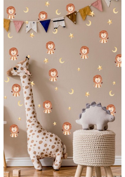 Turuncu çocuk odası ay ve yıldız temalı duvar sticker seti, eğlenceli dekorasyon için ideal