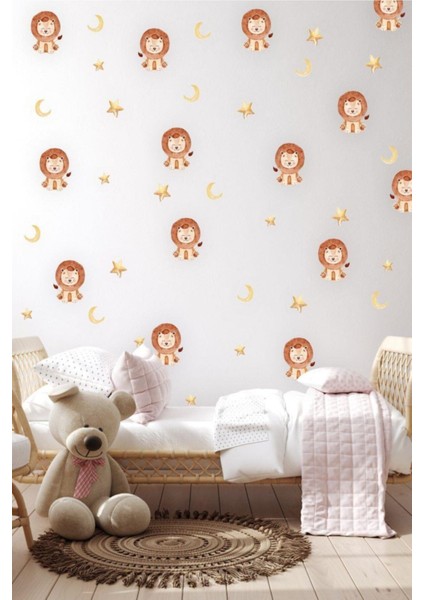 Turuncu çocuk odası ay ve yıldız temalı duvar sticker seti, eğlenceli dekorasyon için ideal fiyatları
