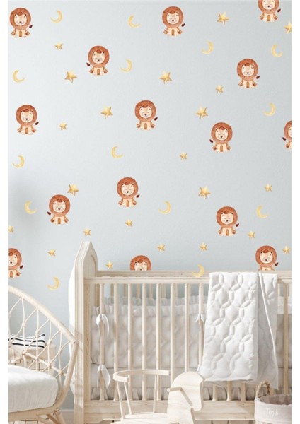 Turuncu çocuk odası ay ve yıldız temalı duvar sticker seti, eğlenceli dekorasyon için ideal modelleri