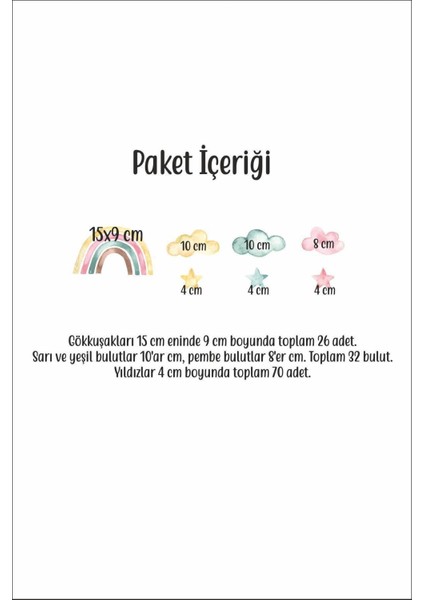 Renkli gökkuşağı, bulut ve yıldız temalı çocuk odası duvar sticker seti, 5+ parça fiyatları