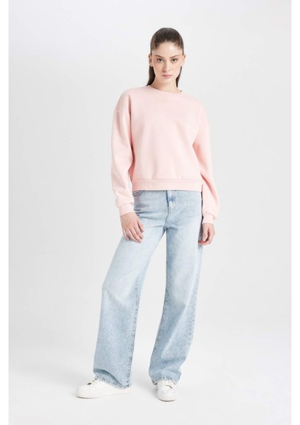 Regular Fit Bisiklet Yaka Kalın Basic Düz Sweatshirt D6645AX24WN