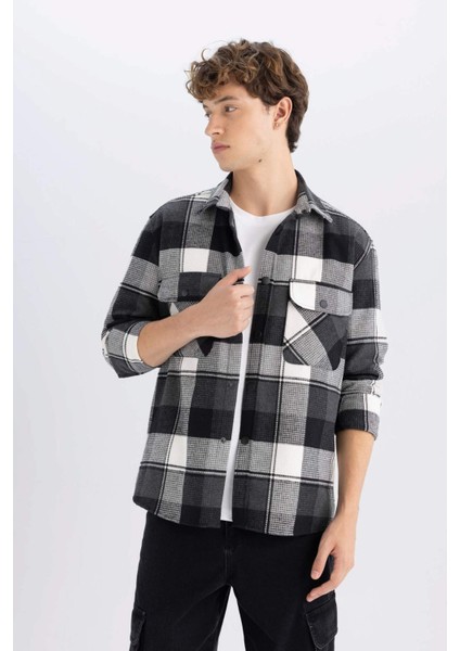 Relax Fit Kareli Oduncu Flanel Pamuklu Uzun Kollu Gömlek Z0639AZ24AU