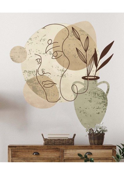 Renkli çiçek ve kadın temalı duvar sticker seti, salon ve antre için şık dekor.