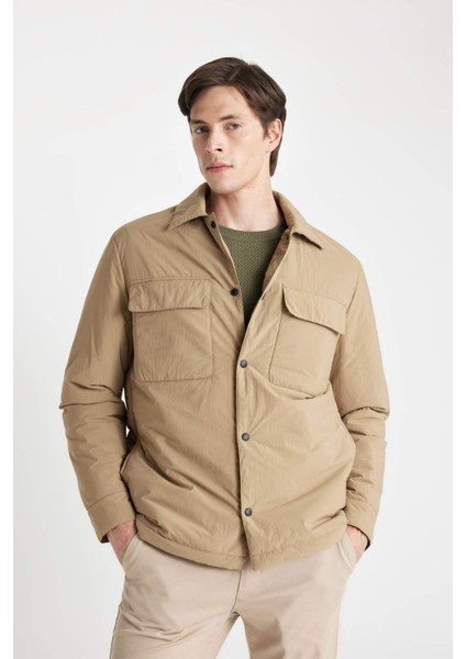 Su İtici Slim Fit Dar Kesim Gömlek Yaka Çıtçıtlı Cepli Şişme Mont D1230AX24WN