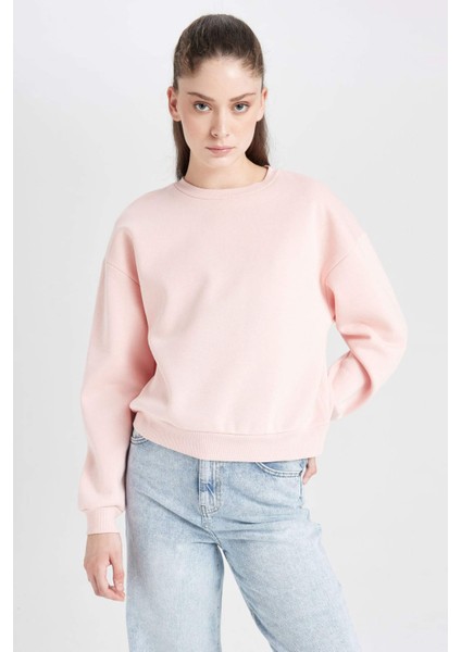 Regular Fit Bisiklet Yaka Kalın Basic Düz Sweatshirt D6645AX24WN