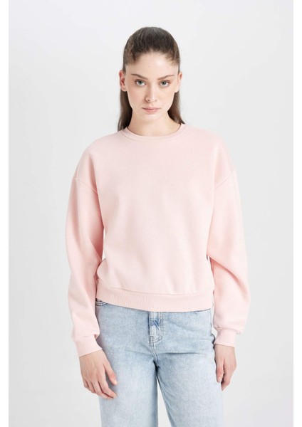 Regular Fit Bisiklet Yaka Kalın Basic Düz Sweatshirt D6645AX24WN