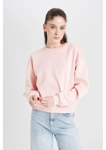 Regular Fit Bisiklet Yaka Kalın Basic Düz Sweatshirt D6645AX24WN