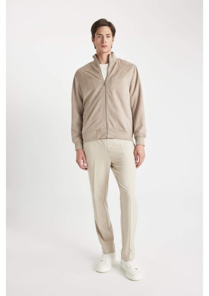 Slim Fit Dar Kesim Dik Yaka Astarlı Fermuarlı Cepli Süet Mevsimlik Baharlık Mont D1524AX24WN fiyatları