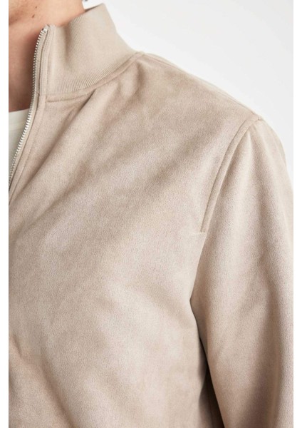 Slim Fit Dar Kesim Dik Yaka Astarlı Fermuarlı Cepli Süet Mevsimlik Baharlık Mont D1524AX24WN indirimleri