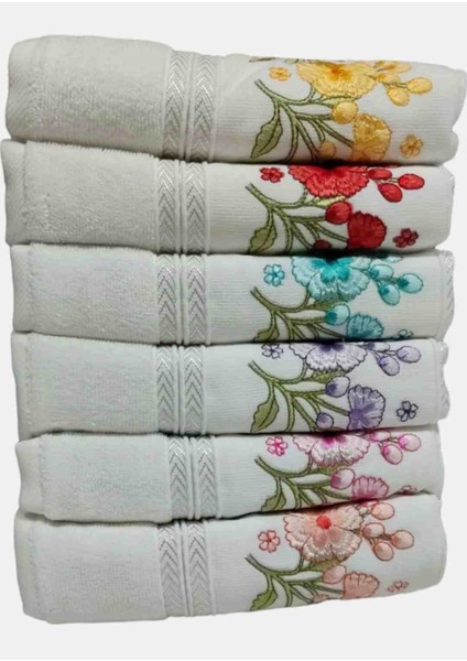 (6 Adet) Nakışlı El Yüz Havlusu 50X90 cm