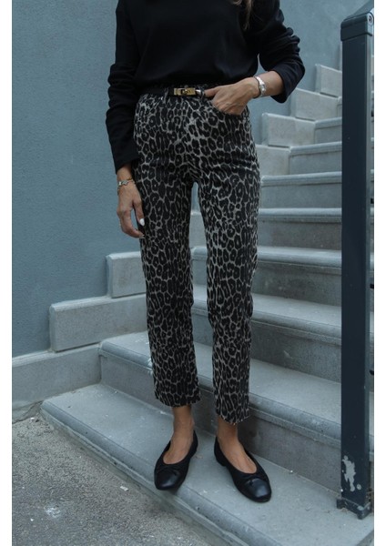 Kahve Leopar Boy Fit Jean