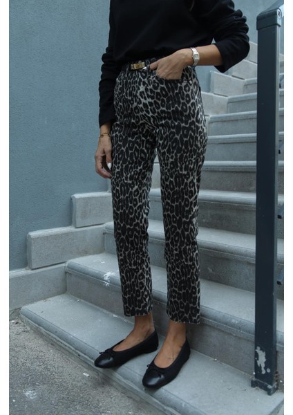 Kahve Leopar Boy Fit Jean fiyatları
