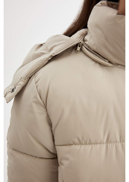 Puffer Şişme Uzun Mont Parka Su İtici Regular Kalıp Çıkarılabilir Kapüşonlu A1315AX24WN