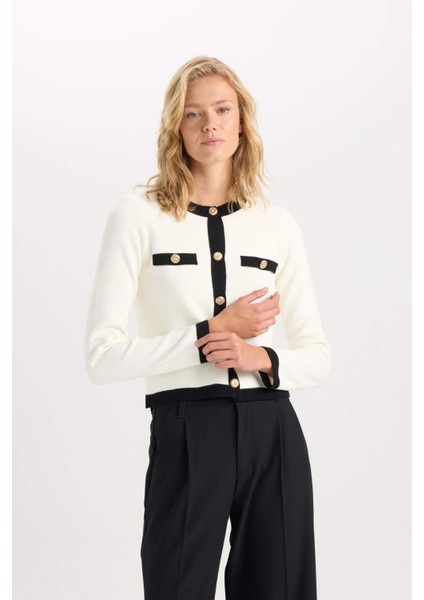 Regular Fit Bisiklet Yaka Düğmeli Basic Düz Triko Hırka C1482AX24WN