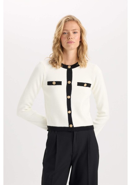 Regular Fit Bisiklet Yaka Düğmeli Basic Düz Triko Hırka C1482AX24WN