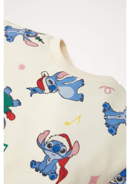 Kız Bebek 2'li Takım Disney Lilo & Stitch Bisiklet Yaka Sweatshirt Beli Lastikli Eşofman Altı D6704A524WN