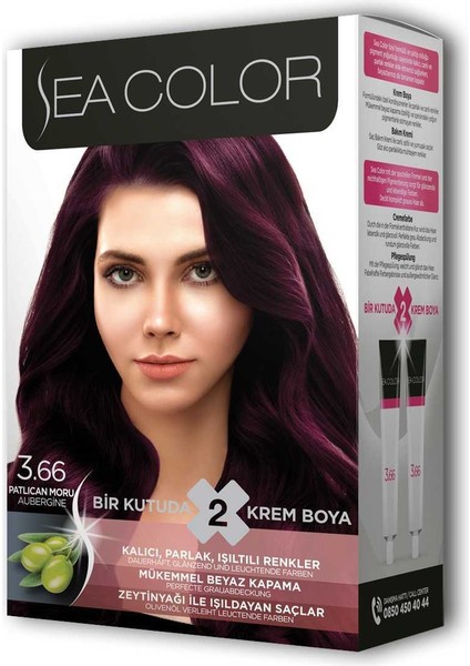 Sea Color 2x2 Tüp Krem Saç Boyası Seti Patlıcan Moru No:3.66