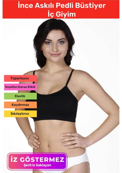 Yeni Sezon Esnek Askılı Pedli Rahat Konforlu Kadın Beyaz Ince Askılı Pedli Büstiyer Iç Giyim