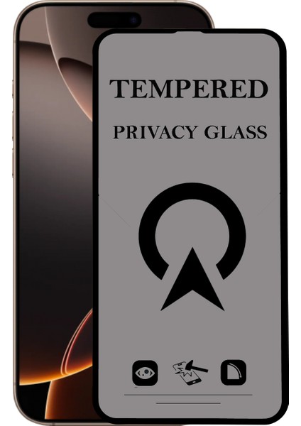 Apple iPhone 16 Pro Max ile Uyumlu Tam Kaplayan Privacy Hayalet Temperli Ekran Koruycu Cam