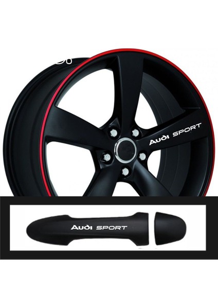 Audi Rs Için Uyumlu Aksesuar Oto Kapı Kolu/jant Sticker 10 Adet 10*1,5 cm