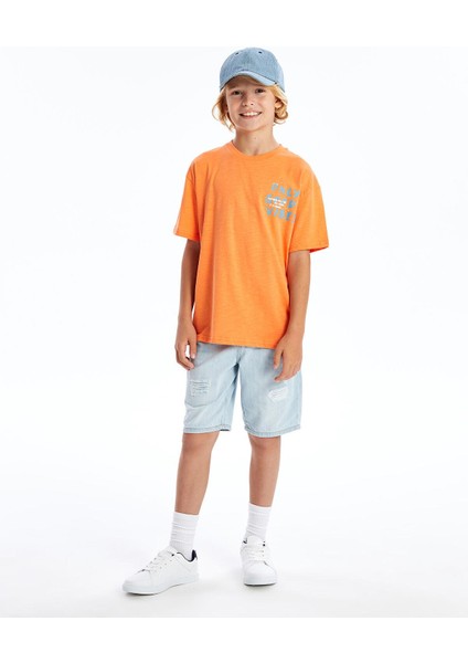 Lcw Kids Turuncu Oversize Bisiklet Yaka Erkek Çocuk Tişört