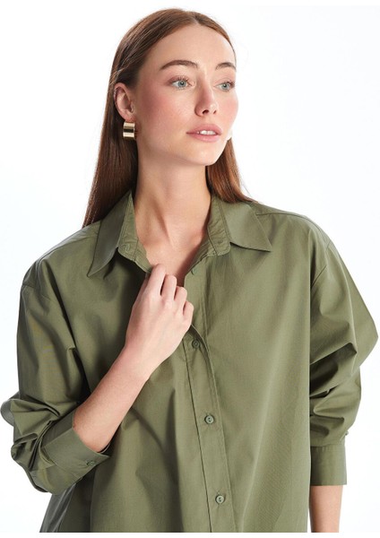 Lcwaıkıkı Classic Zeytin Yeşili Düz Oversize Kadın Gömlek Tunik