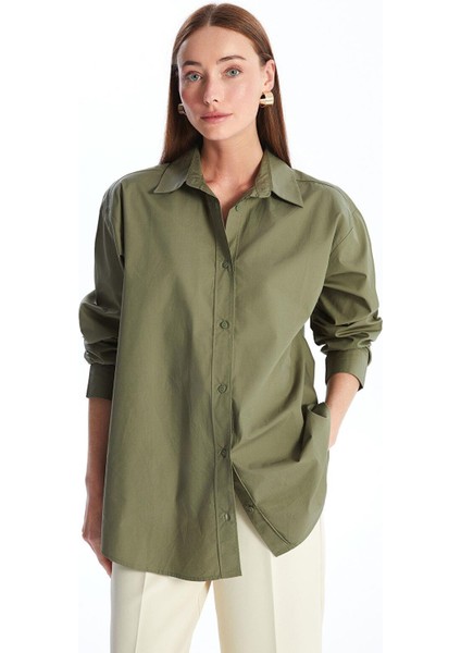 Lcwaıkıkı Classic Zeytin Yeşili Düz Oversize Kadın Gömlek Tunik
