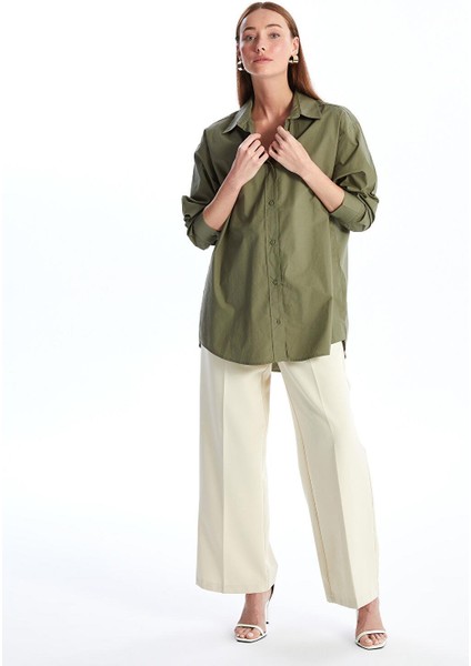 Lcwaıkıkı Classic Zeytin Yeşili Düz Oversize Kadın Gömlek Tunik modelleri
