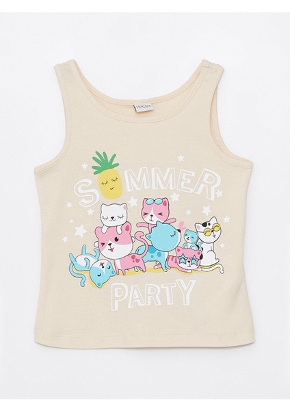 Lcw Eco Bisiklet Yaka Baskılı Kız Çocuk Atlet