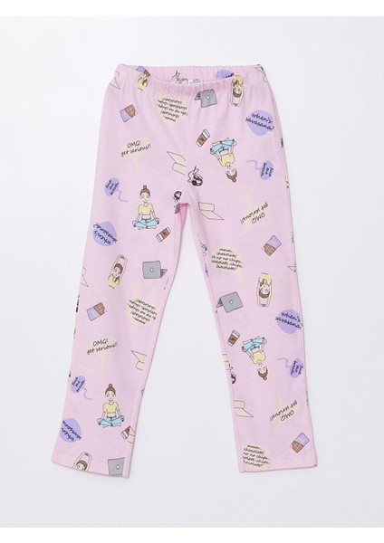 Lcw Kids Pastel Yeşil Bisiklet Yaka Baskılı Kısa Kollu Kız Çocuk Pijama Takımı