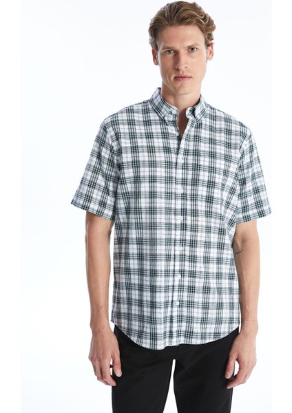 Lcwaıkıkı Classic Yeşil Ekoseli Regular Fit Kısa Kollu Ekose Poplin Erkek Gömlek
