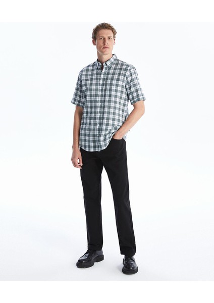 Lcwaıkıkı Classic Yeşil Ekoseli Regular Fit Kısa Kollu Ekose Poplin Erkek Gömlek
