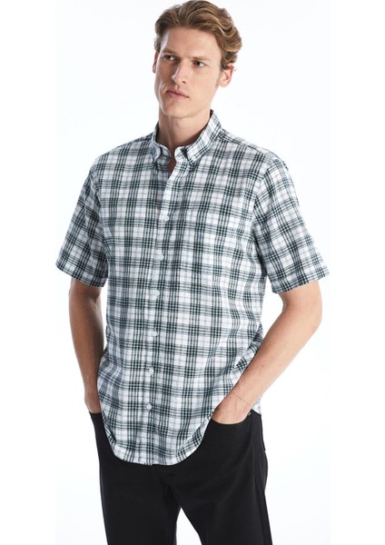 Lcwaıkıkı Classic Yeşil Ekoseli Regular Fit Kısa Kollu Ekose Poplin Erkek Gömlek