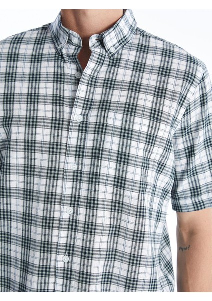 Lcwaıkıkı Classic Yeşil Ekoseli Regular Fit Kısa Kollu Ekose Poplin Erkek Gömlek