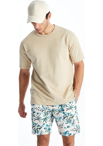 Lcw Swımwear Açık Bej Baskılı Kısa Boy Desenli Erkek Deniz Şortu