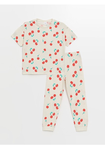 Lcw Kids Pembe Baskılı Bisiklet Yaka Baskılı Kısa Kollu Kız Çocuk Pijama Takımı