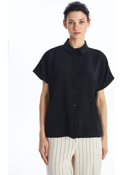Lcwaıkıkı Classic Ekru Düz Kısa Kollu Oversize Kadın Gömlek