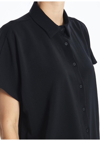 Lcwaıkıkı Classic Ekru Düz Kısa Kollu Oversize Kadın Gömlek