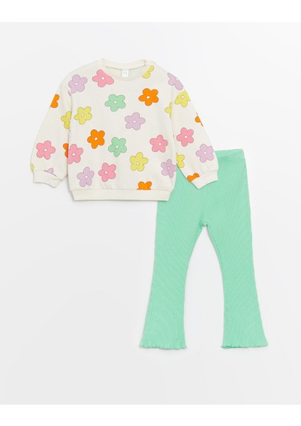 Lcw Baby Bisiklet Yaka Uzun Kollu Baskılı Kız Bebek Sweatshirt ve Tayt 2'li Takım modelleri