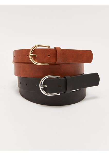 Lcw Accessorıes Siyah Deri Görünümlü Ince Kadın Kemer 2'li